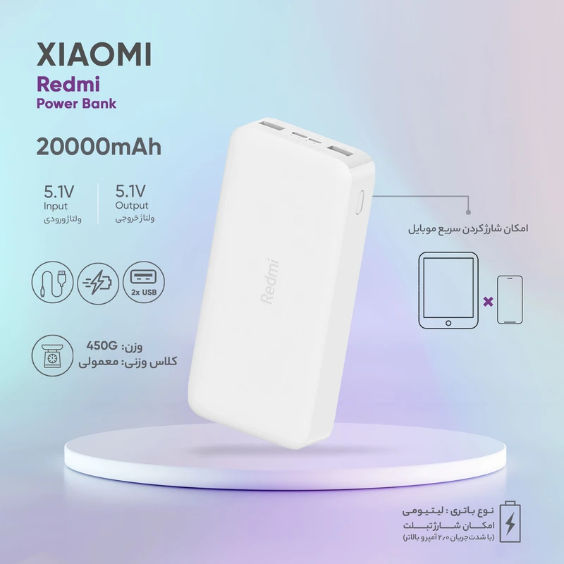 پاوربانک شیائومی مدل Redmi، ظرفیت 20000 میلیآمپرساعت - Image 8